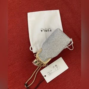 Furla mini silver textile purse